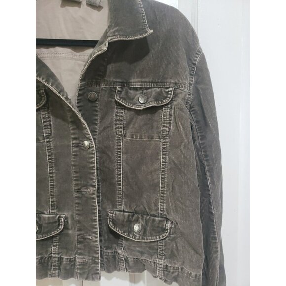 Chicos Trucker Jacket Velour Grey Size 1 Stretch Soft Pockets Medium - Picture 4 of 9
